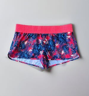 Roxy Womens Swim Shorts Size L Pink Blue Floral Elastic Waist Beach